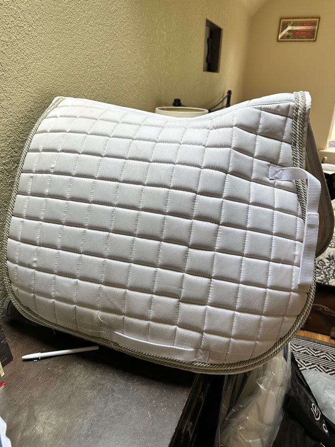 Horze white saddle pad with silver pipping