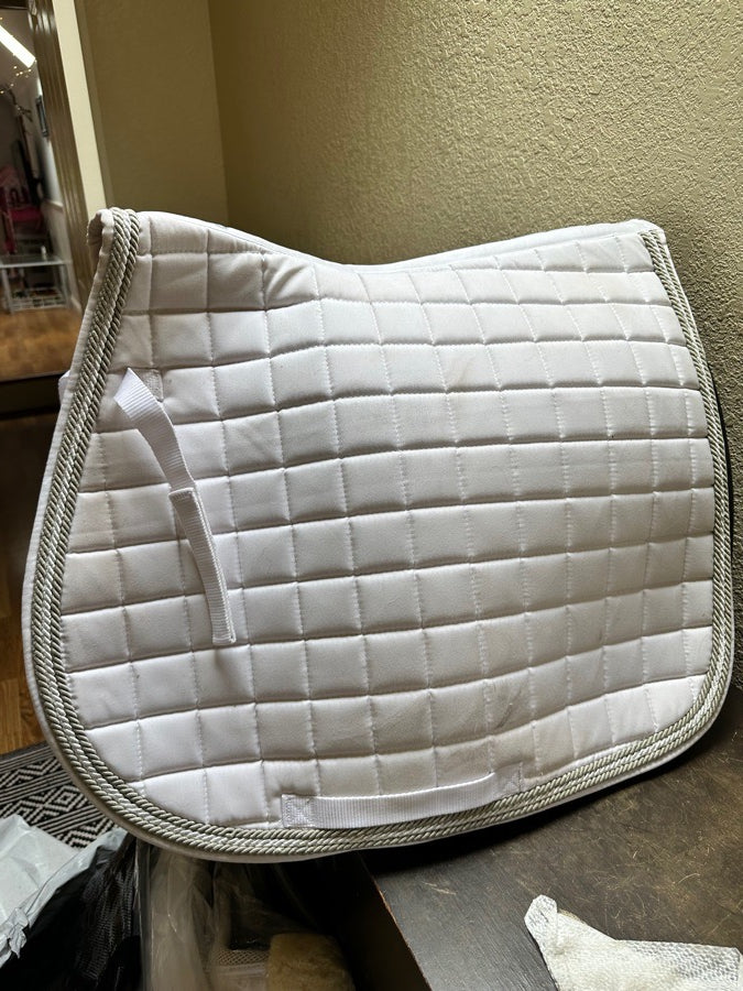 Horze white saddle pad with silver pipping