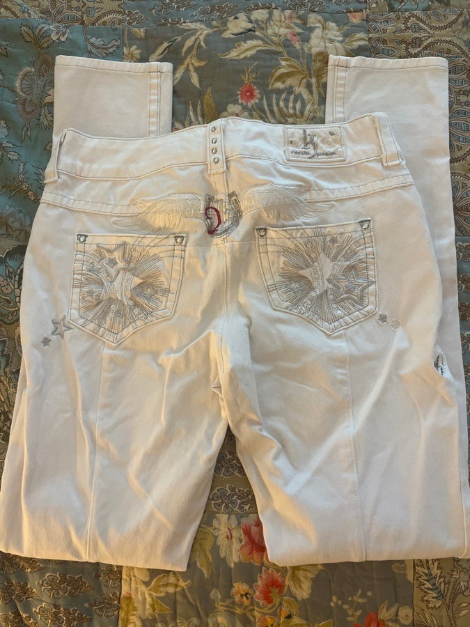 2K Grey White Riding Jeans Knee Patch