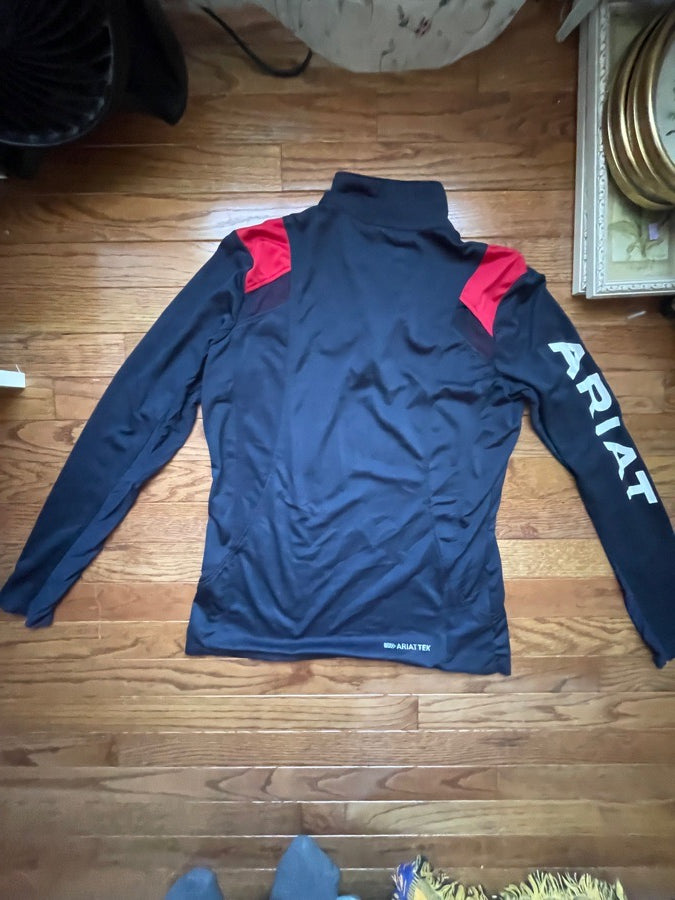 Ariat Long Sleeve Riding Sun Shirt Red and Navy, Size Small