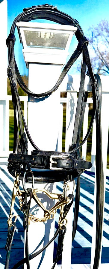 OTTO SCHUMACHER Otto Schumacher Double Bridle with bits and reins Full Size Black like new (3)