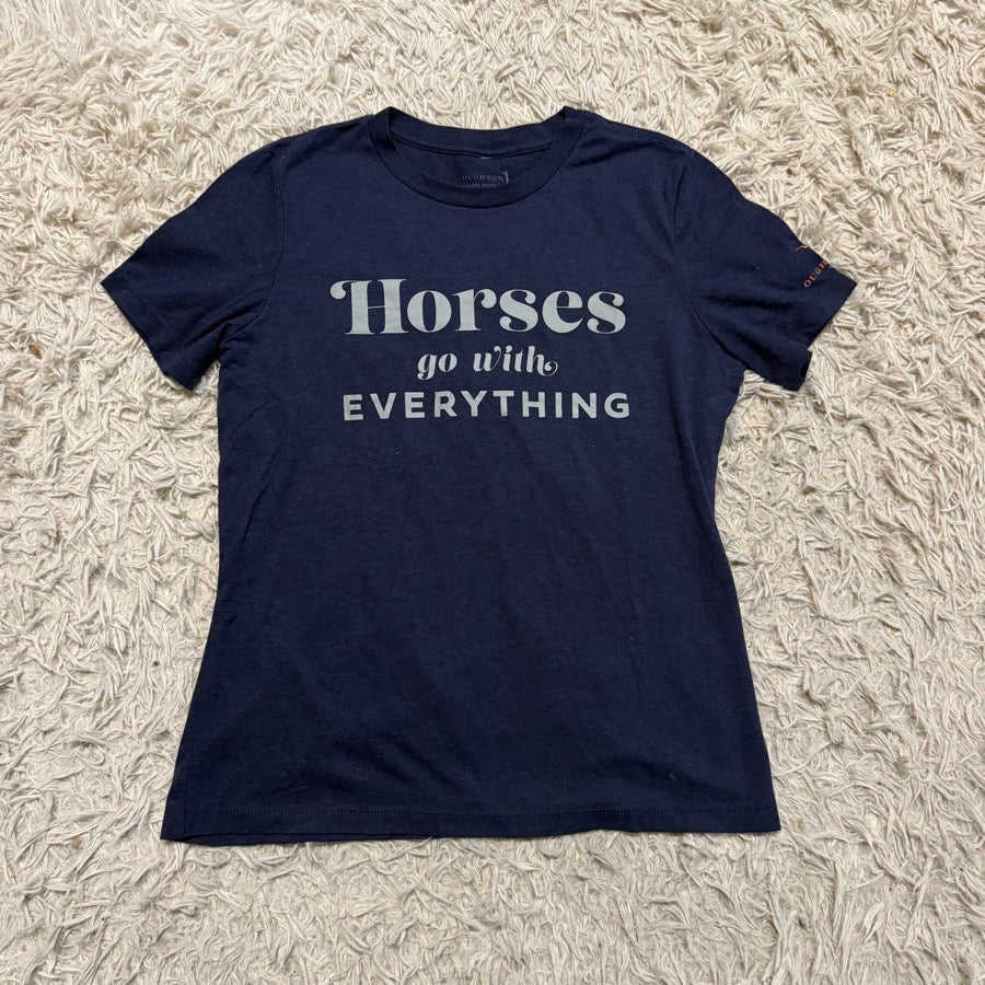 Other Women’s Small Navy Oughton “Horses Go With Everything” Horseback Riding T-Shirt