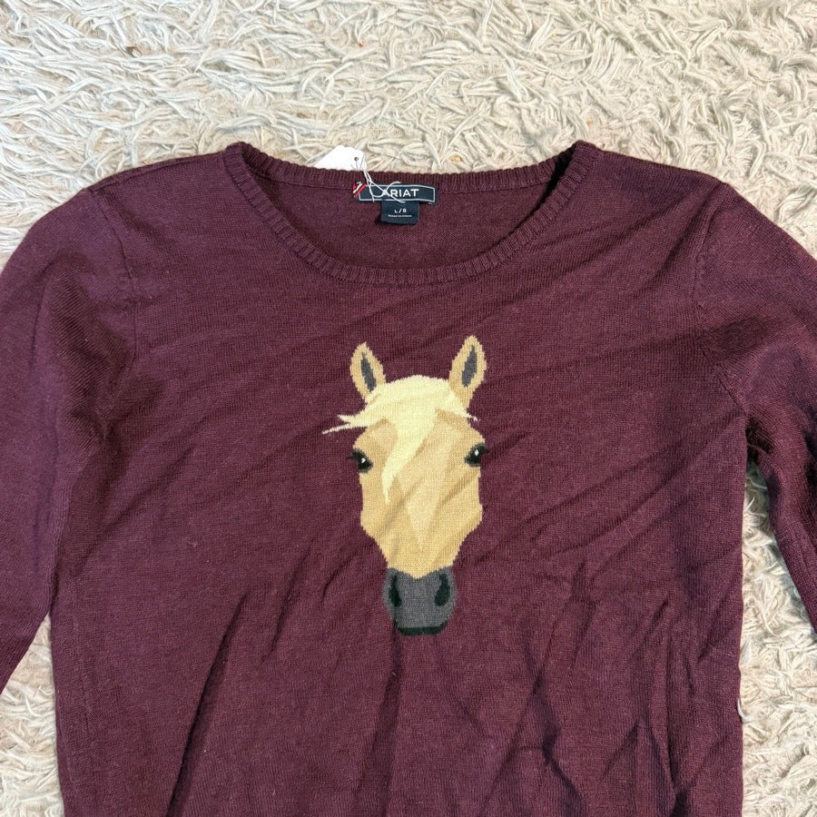 ARIAT Women’s Large Purple Ariat Palomino Horse Riding Equestrian Sweater. Good Cond. (2)