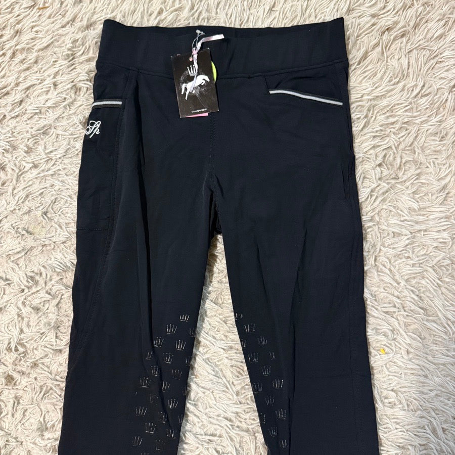 New Women’s XL Black Spooks Knee Patch Horseback Riding Tights Breeches