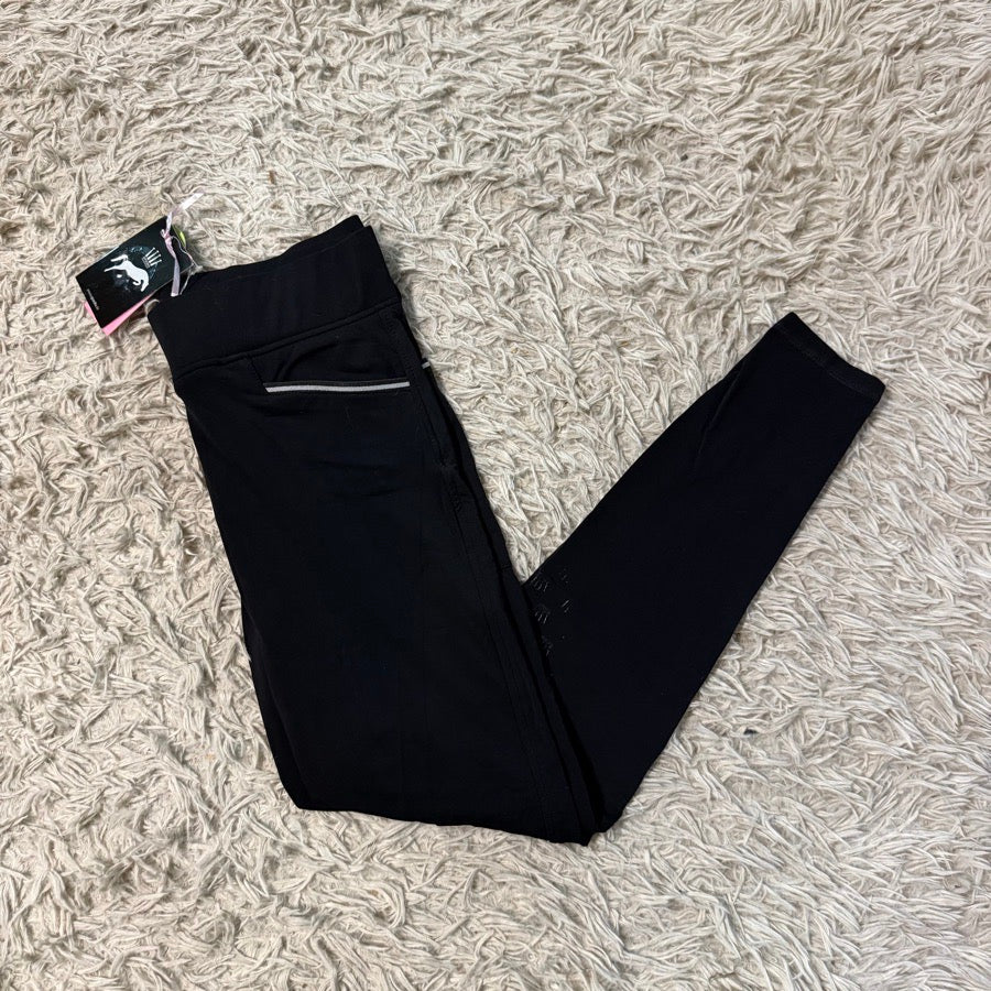 New Women’s XL Black Spooks Knee Patch Horseback Riding Tights Breeches