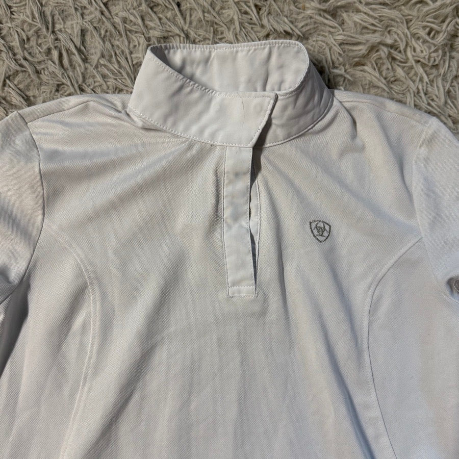 ARIAT Girl’s Large White Ariat Short Sleeve Horseback Riding Show Shirt. Good Cond. (2)