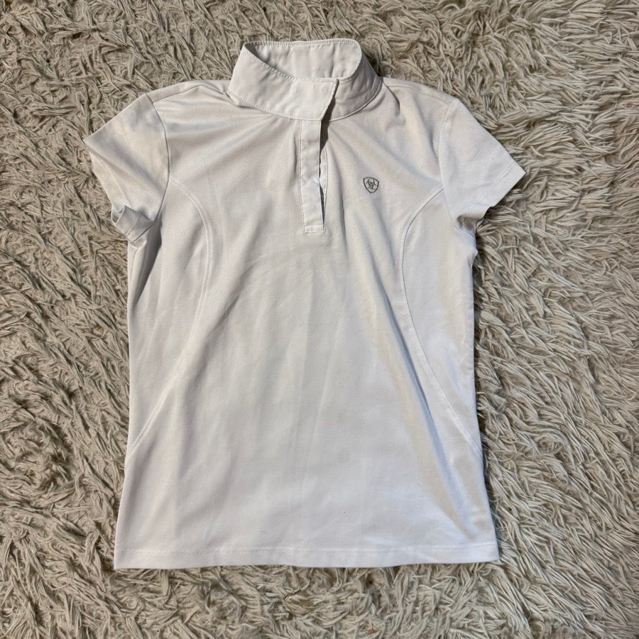 ARIAT Girl’s Large White Ariat Short Sleeve Horseback Riding Show Shirt. Good Cond.