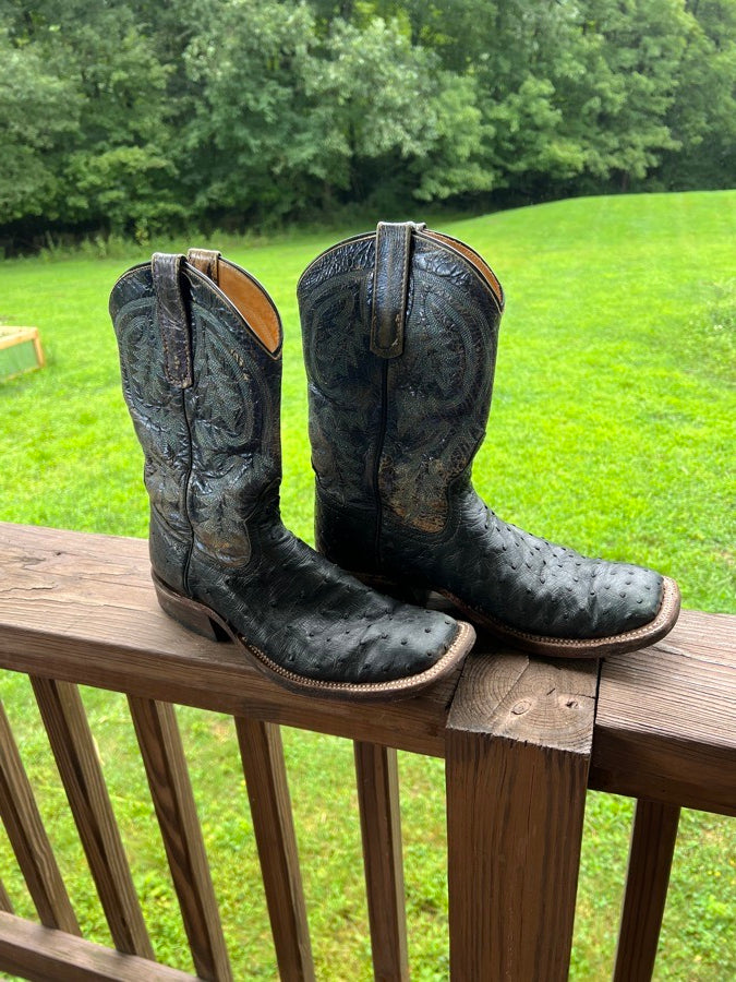 Black full quill ostrich boots