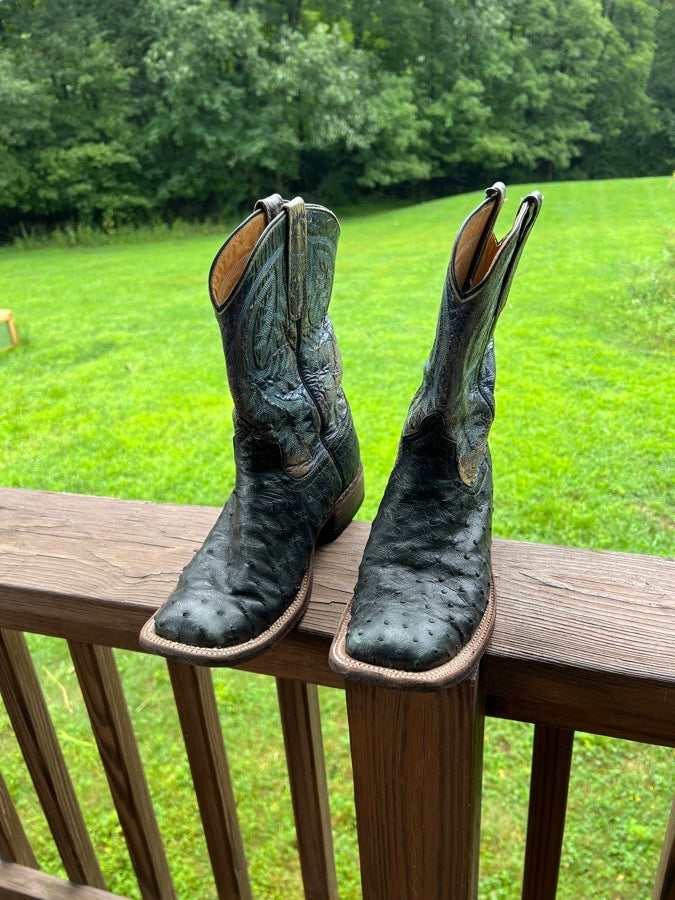 Black full quill ostrich boots