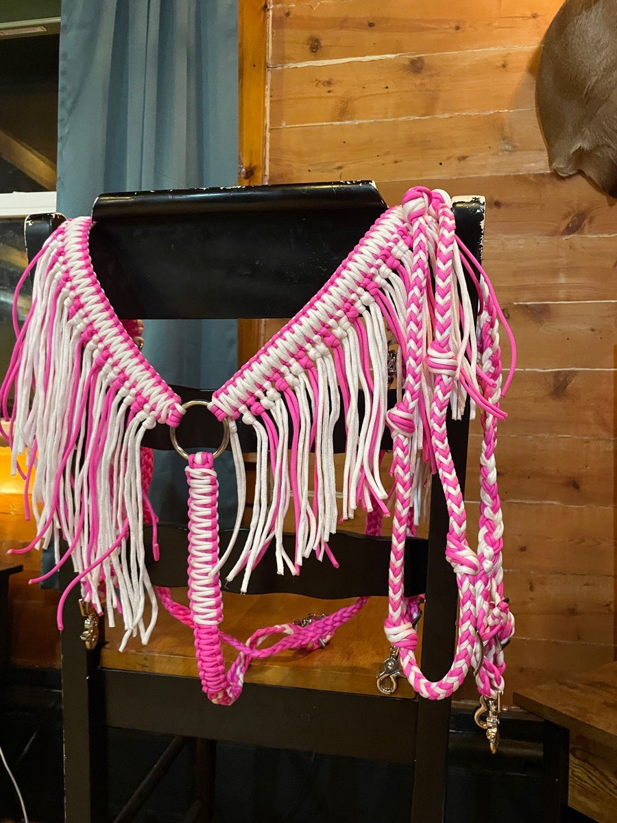 Custom Braided Paracord fringe horse breast collar with matching reins