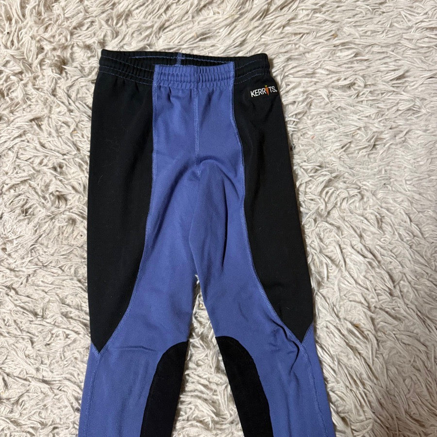 Girl’s XS Black/Blue Kerrits Knee Patch Horseback Riding Tights. Good Condition.