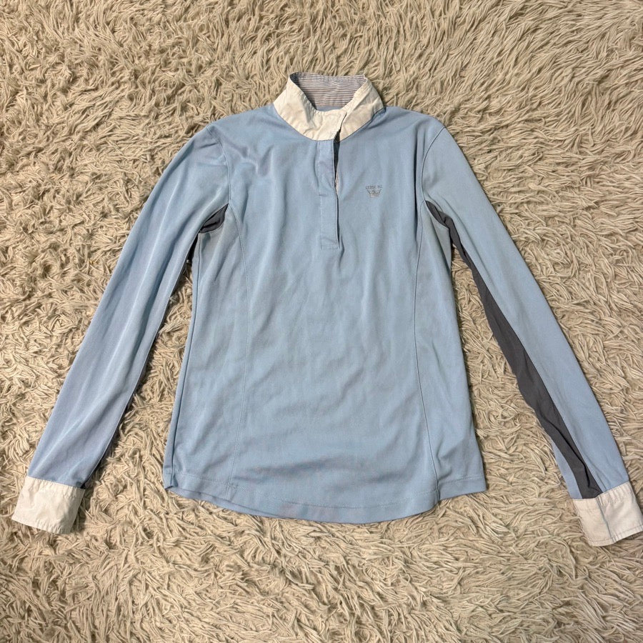 HORZE Women’s Size 6 Blue Horze Long Sleeve Horseback Riding Show Shirt. Good Conditio
