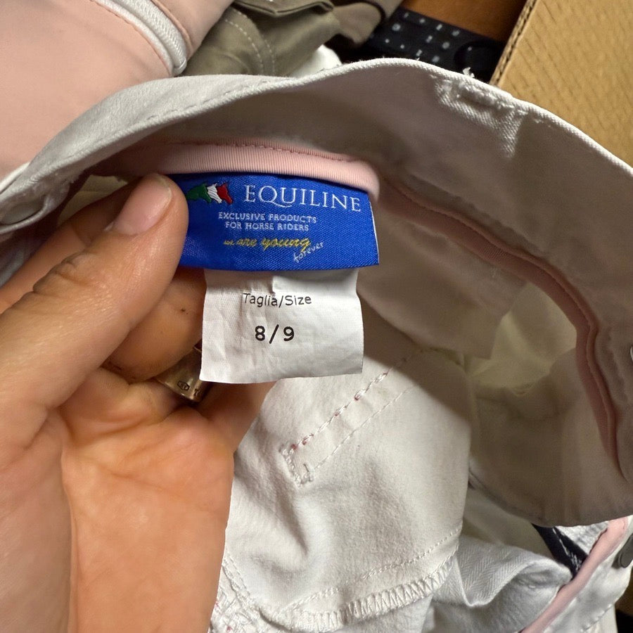 Girl’s Size 8/9 White Equiline Knee Patch Horseback Riding Breeches. Good Cond.