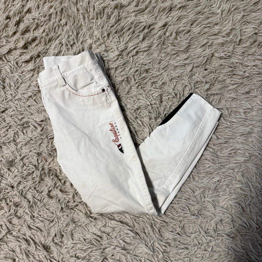 Girl’s Size 8/9 White Equiline Knee Patch Horseback Riding Breeches. Good Cond.