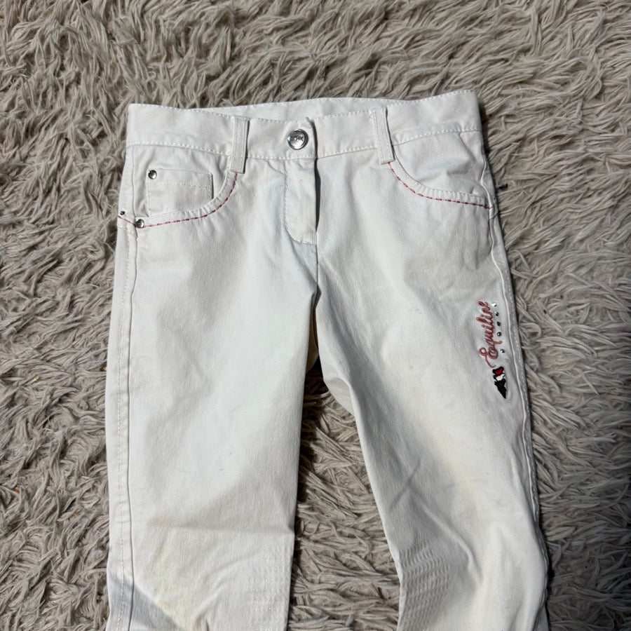 Girl’s Size 8/9 White Equiline Knee Patch Horseback Riding Breeches. Good Cond.