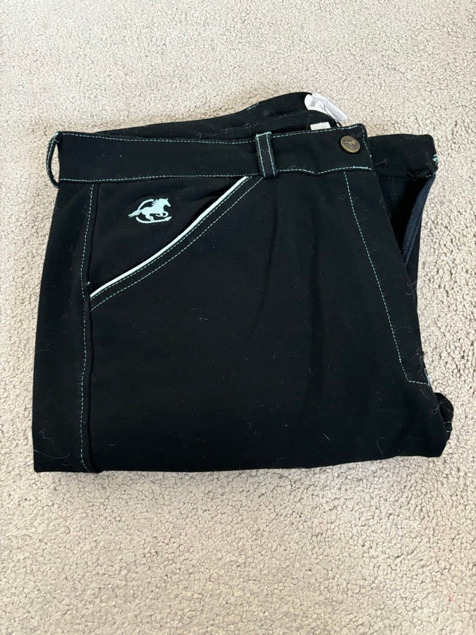 34L Smartpak Piper original mid-rise, black with Spearmint, knee patch. Good