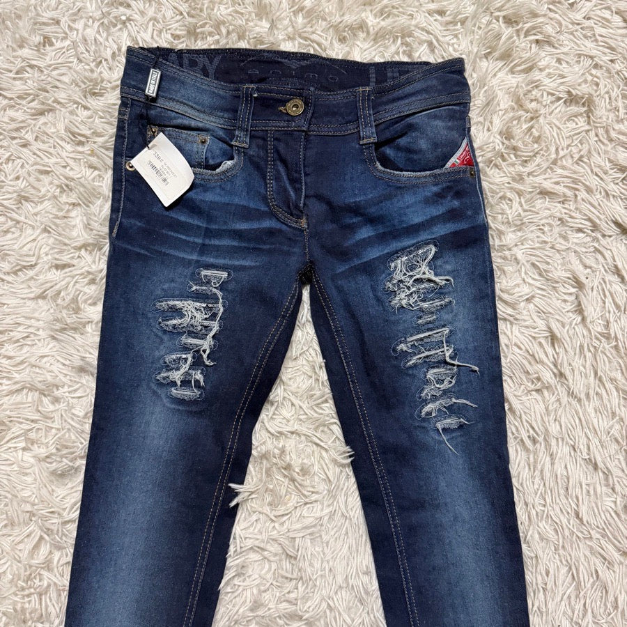 New Women’s Size IT38 Animo Skinny Ripped Dark Wash Jeans