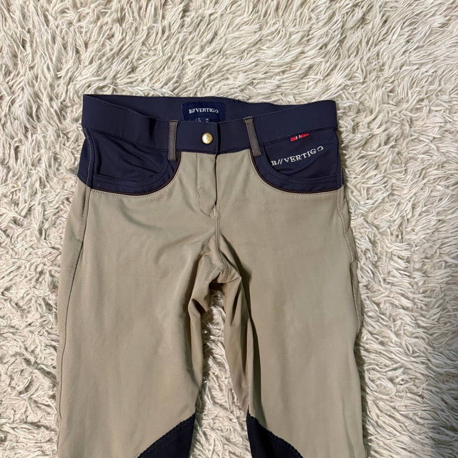 Women’s Size XXS Tan B Vertigo Knee Patch Horseback Riding Breeches. Good Cond.