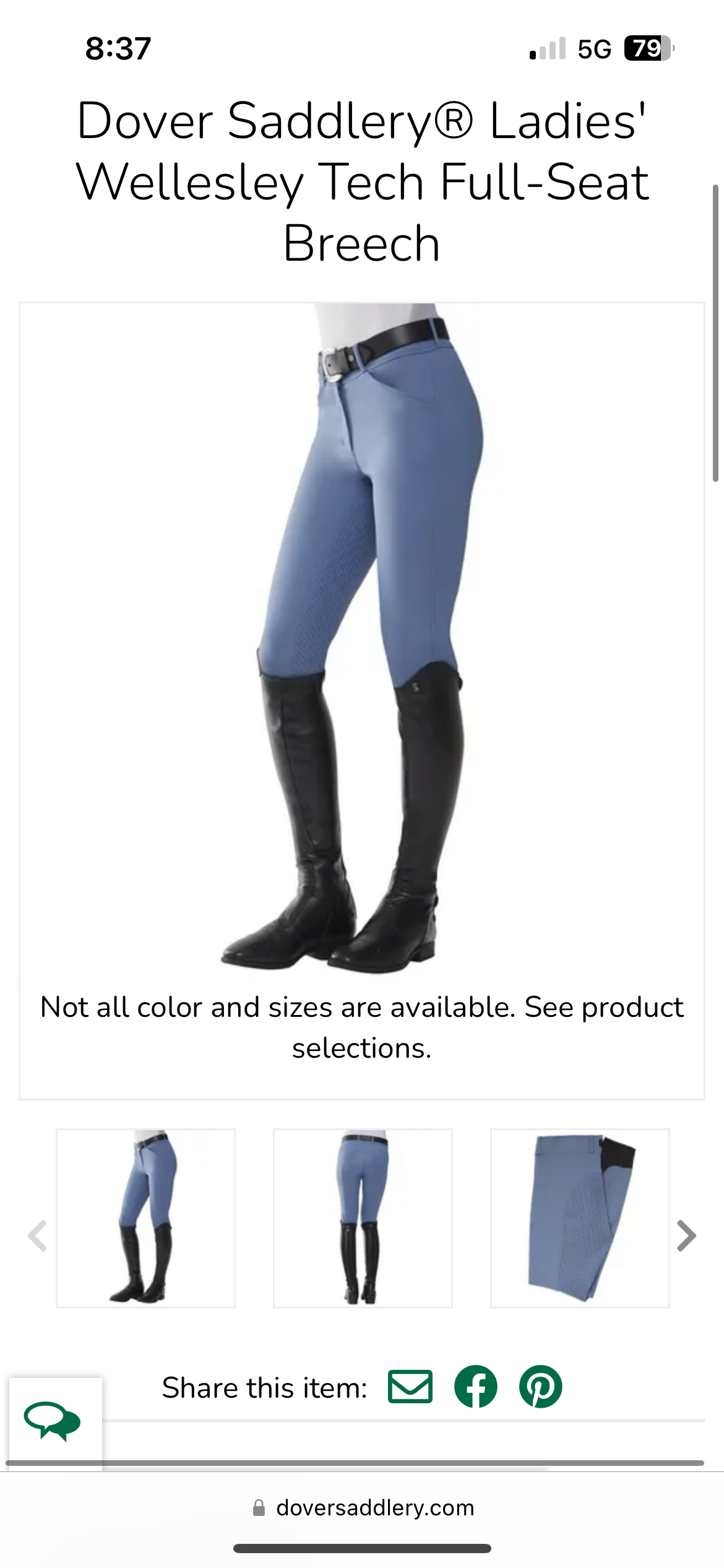 Dover Ladies Wellesley Tech Breeches in Blue Size 24