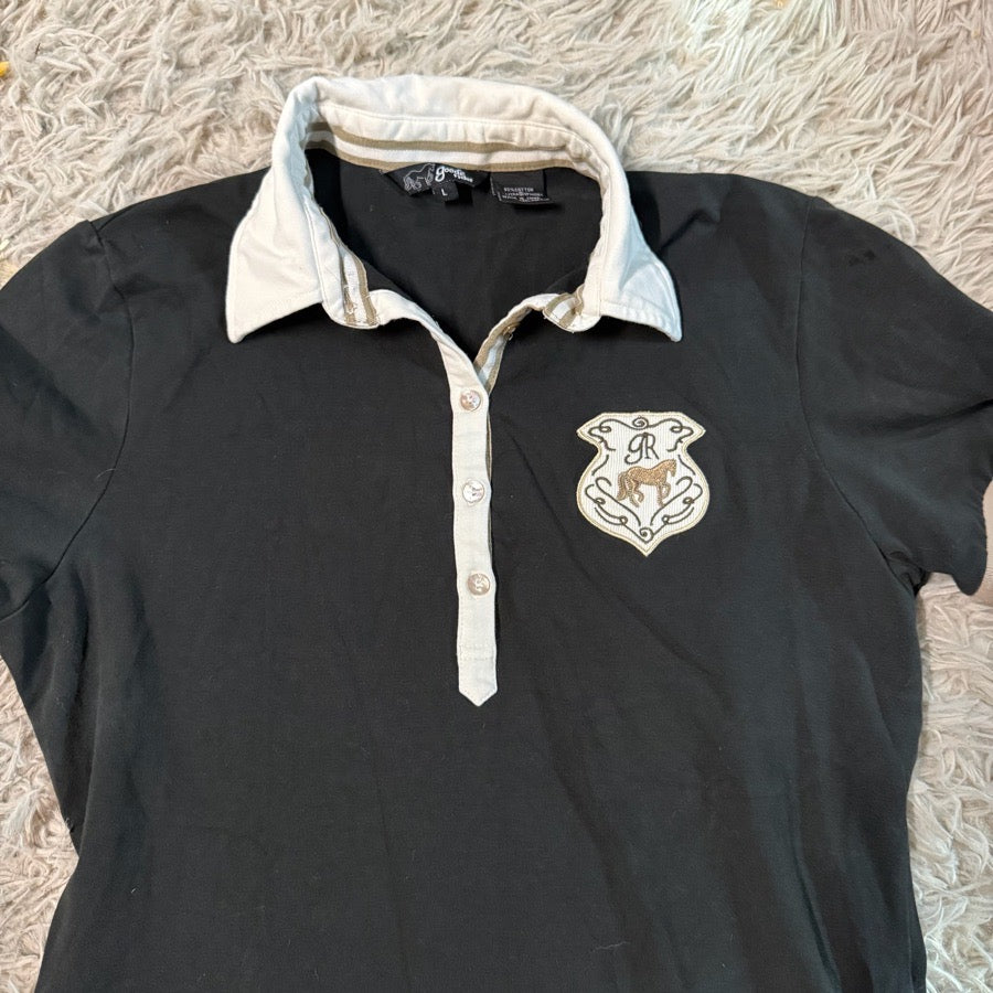 GOODE RIDER Women’s Large Black Goode Rider Short Sleeve Horseback Riding Polo Shirt (2)