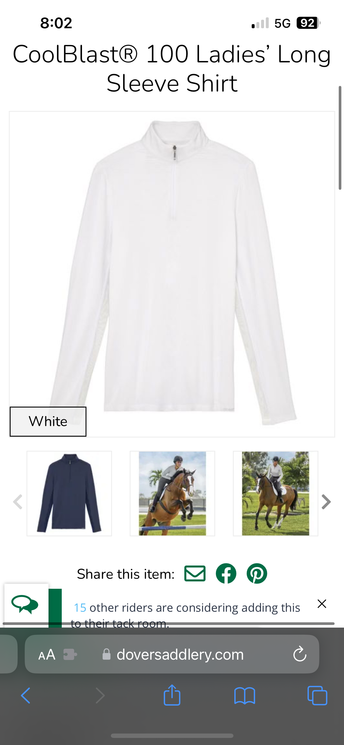 Women’s XS Dover Saddlery Cool Blast Long Sleeve - White
