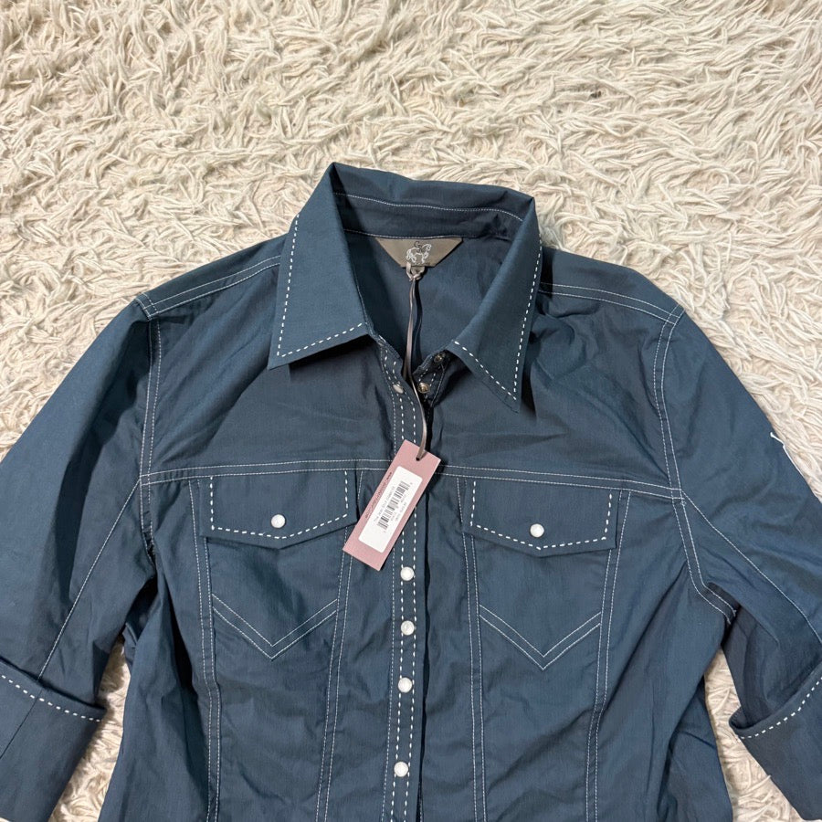 GOODE RIDER New Women’s Medium Blue Goode Rider Horseback Riding Button Down Shirt (2)