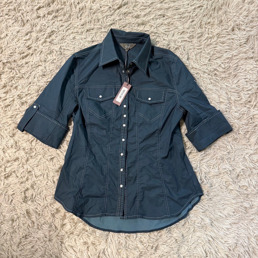 GOODE RIDER New Women’s Medium Blue Goode Rider Horseback Riding Button Down Shirt