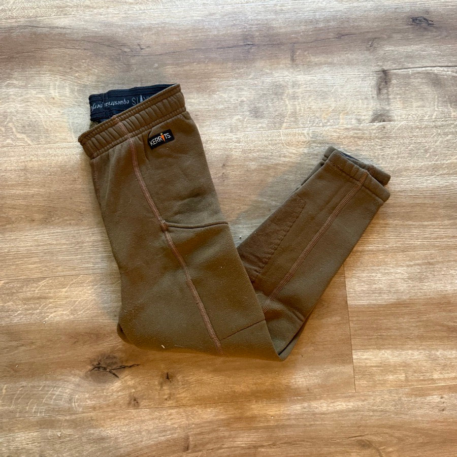 Girl’s Brown Kerrits Winter Knee Patch Horseback Riding Tights Breeches. Good Co