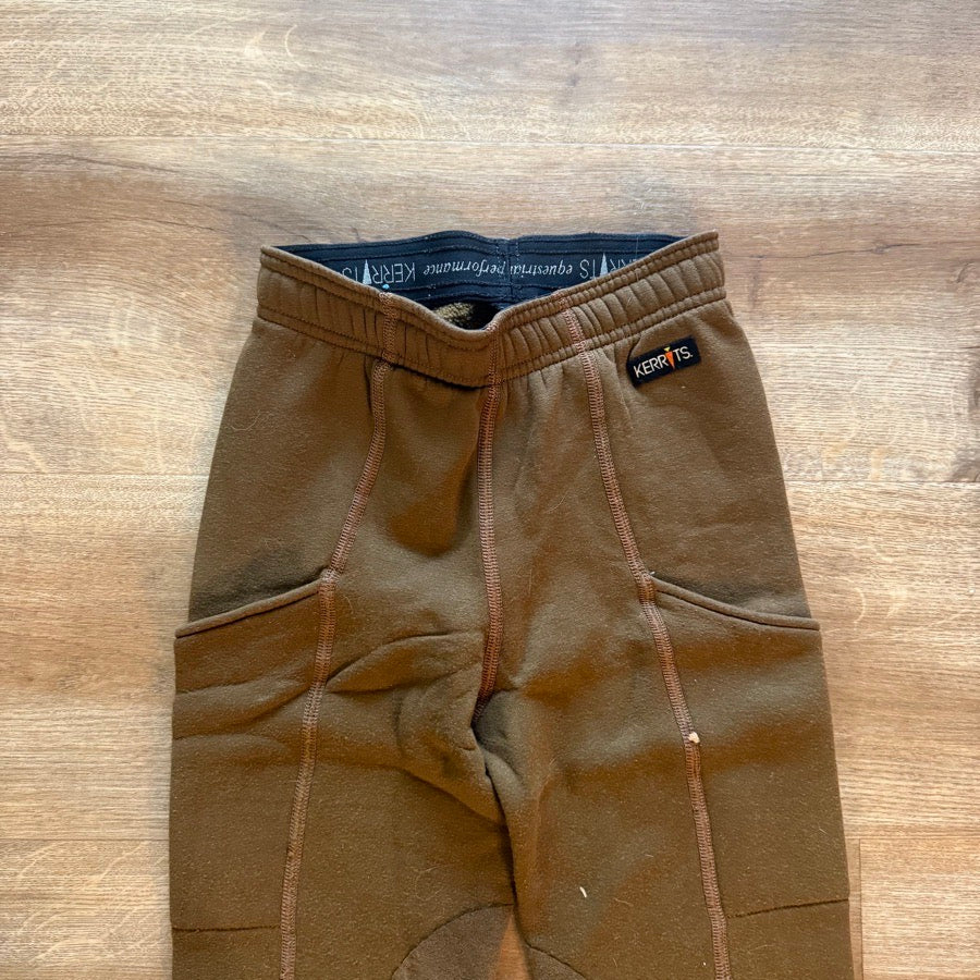 Girl’s Brown Kerrits Winter Knee Patch Horseback Riding Tights Breeches. Good Co