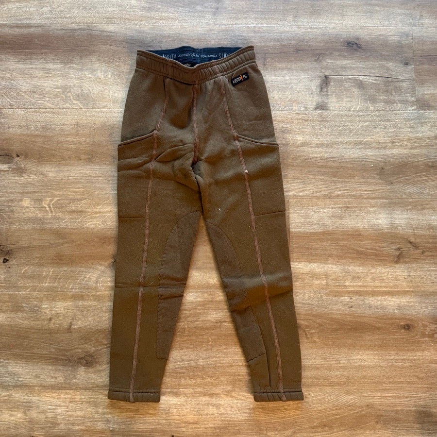 Girl’s Brown Kerrits Winter Knee Patch Horseback Riding Tights Breeches. Good Co