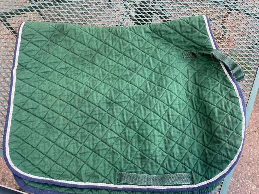 ROMA roma green saddle pad w/ blue & white piping (2)