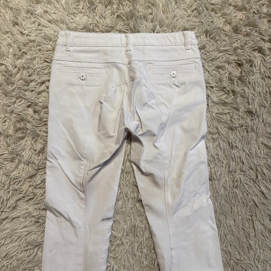 Girl’s Size 12 White Animo Knee Patch Horseback Riding Breeches. Good Condition.