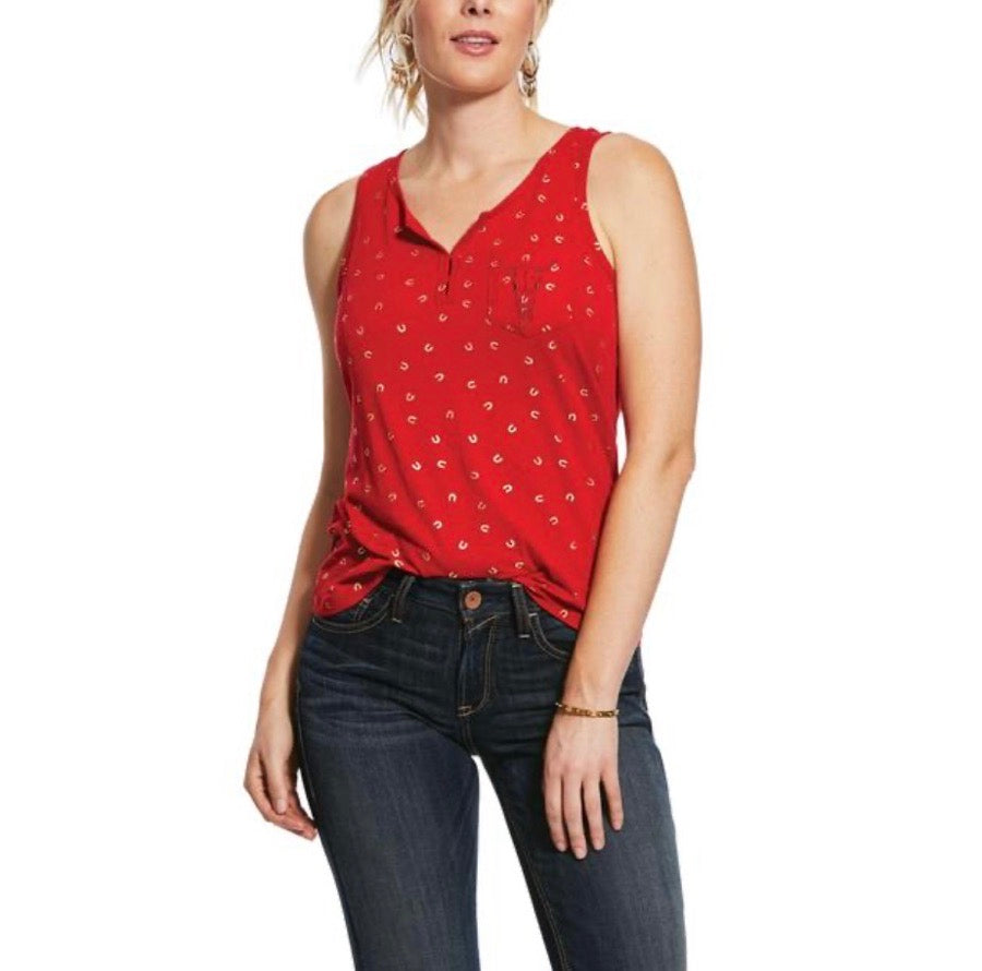 Ariat Women's Devoted Tank Red Sz Small Gold Horseshoe Equestrian Western NWT