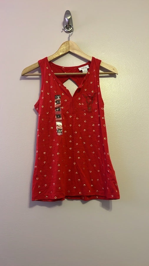 Ariat Women's Devoted Tank Red Sz Small Gold Horseshoe Equestrian Western NWT