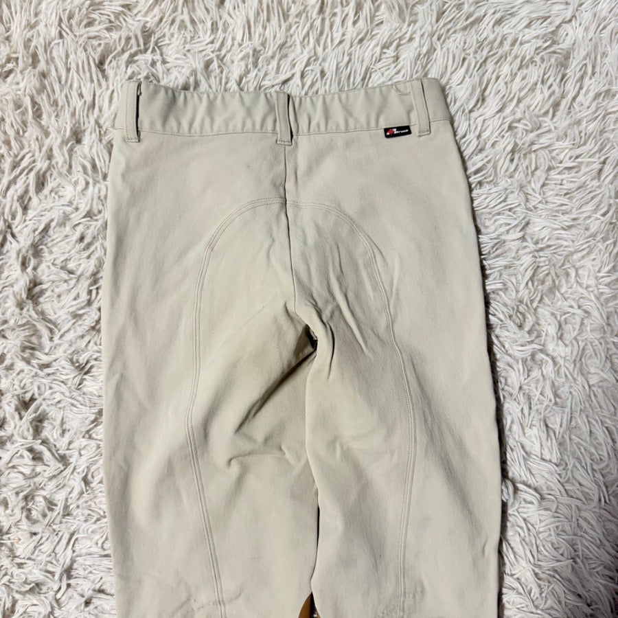 Girl’s Size 12 Tan Struck Knee Patch Horseback Riding Jodphur Breeches. Good Con