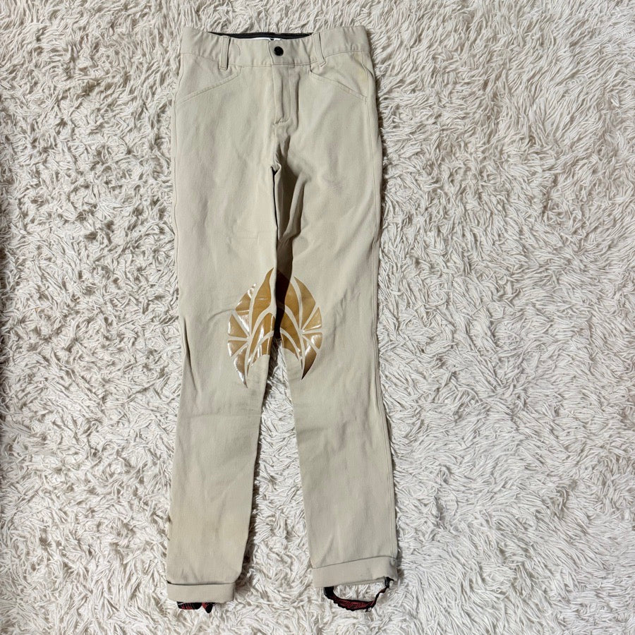 Girl’s Size 12 Tan Struck Knee Patch Horseback Riding Jodphur Breeches. Good Con