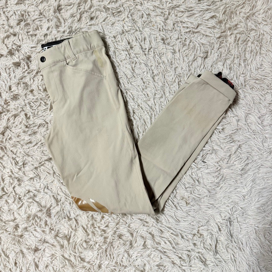 Girl’s Size 12 Tan Struck Knee Patch Horseback Riding Jodphur Breeches. Good Con
