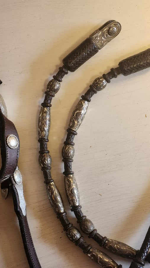 CUSTOM SADDLERY Silver Bridle set with romel reins and matching breast collar (4)