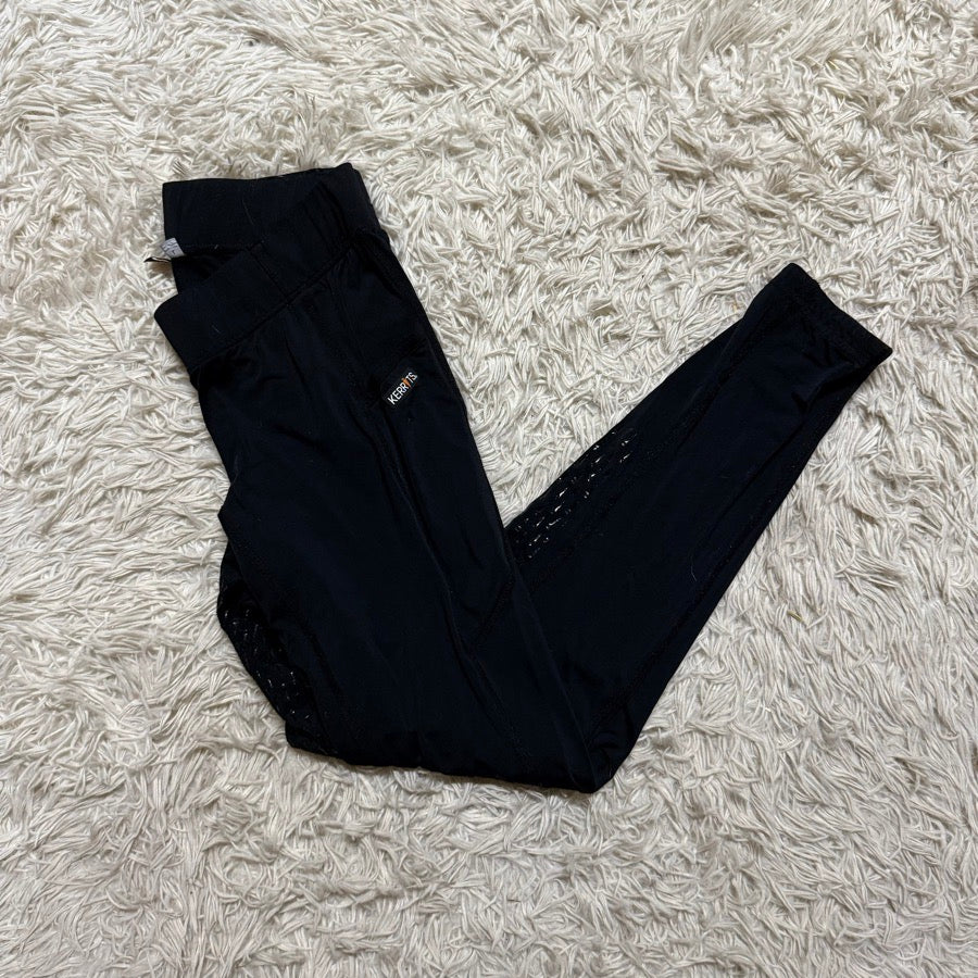 Women’s Large Black Kerrits Full Seat Horseback Riding Tights Breeches. Good Con