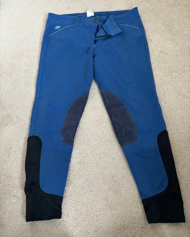 34R Smartpak Piper Original low-rise, cobalt w blue bird, knee patch. Used, Good