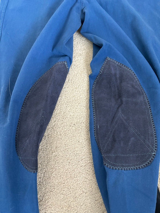 34R Smartpak Piper Original low-rise, cobalt w blue bird, knee patch. Used, Good