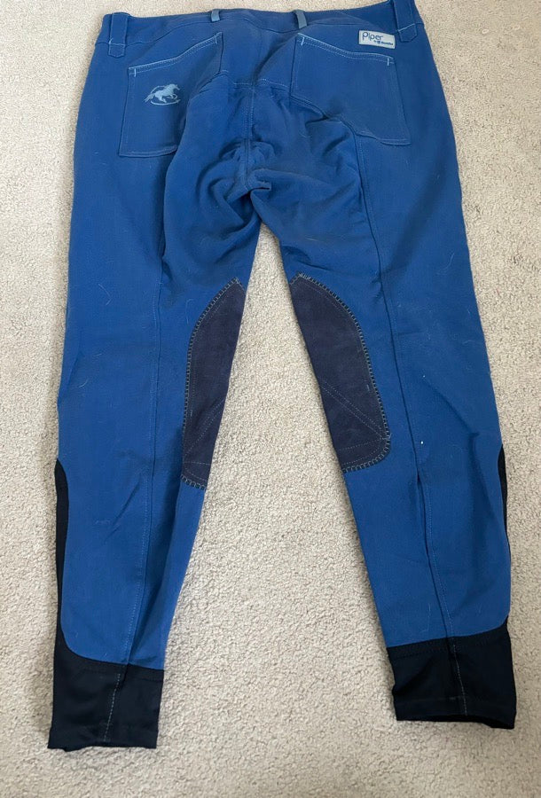 34R Smartpak Piper Original low-rise, cobalt w blue bird, knee patch. Used, Good