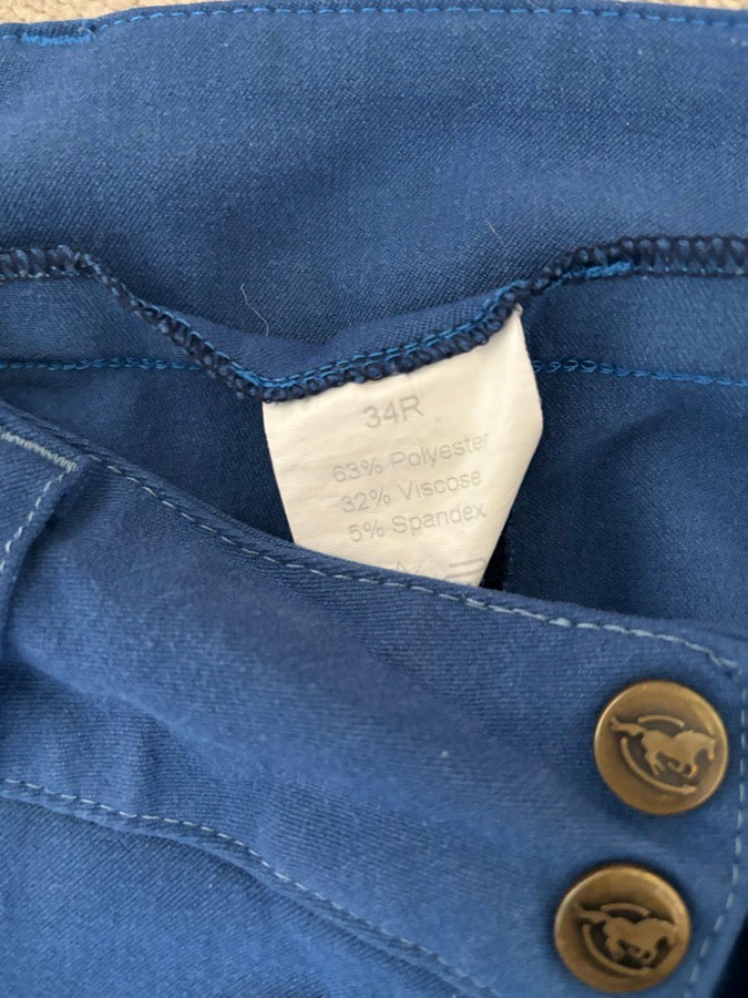 34R Smartpak Piper Original low-rise, cobalt w blue bird, knee patch. Used, Good
