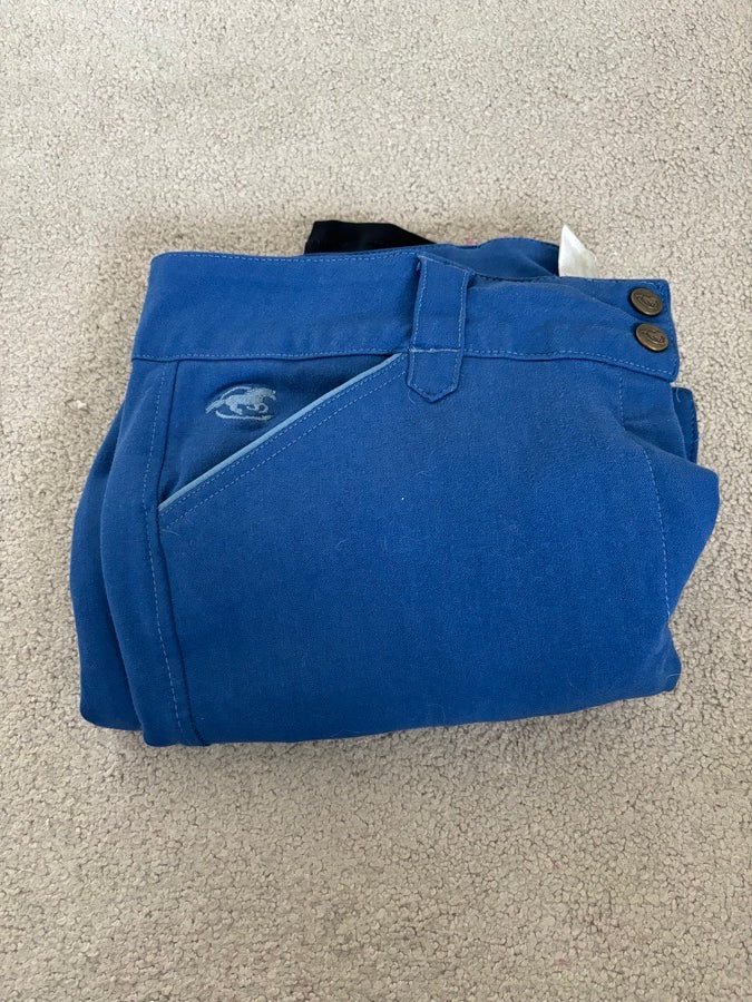 34R Smartpak Piper Original low-rise, cobalt w blue bird, knee patch. Used, Good