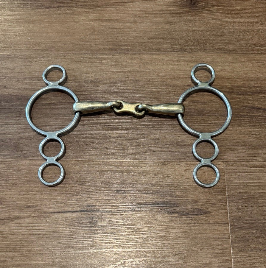 CORONET Coronet Three Ring French Link Copper Mouthpiece Gag/Elevator Bit. Size 5.5"