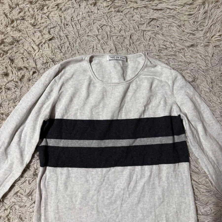 TKEQ Women’s M TKEQ the shop Grey Striped Long Sleeve Horseback Riding Sweater (2)
