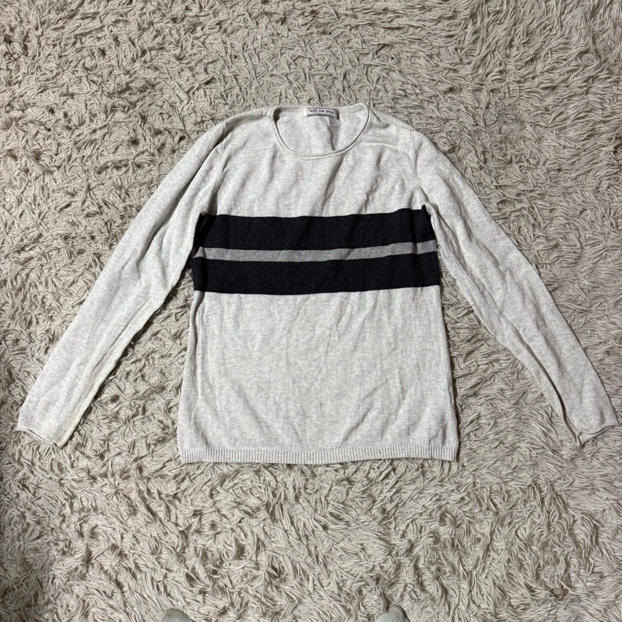 TKEQ Women’s M TKEQ the shop Grey Striped Long Sleeve Horseback Riding Sweater