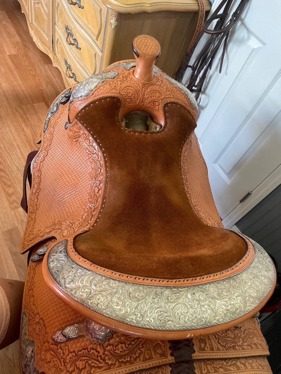 Blue ribbon equitation saddle.