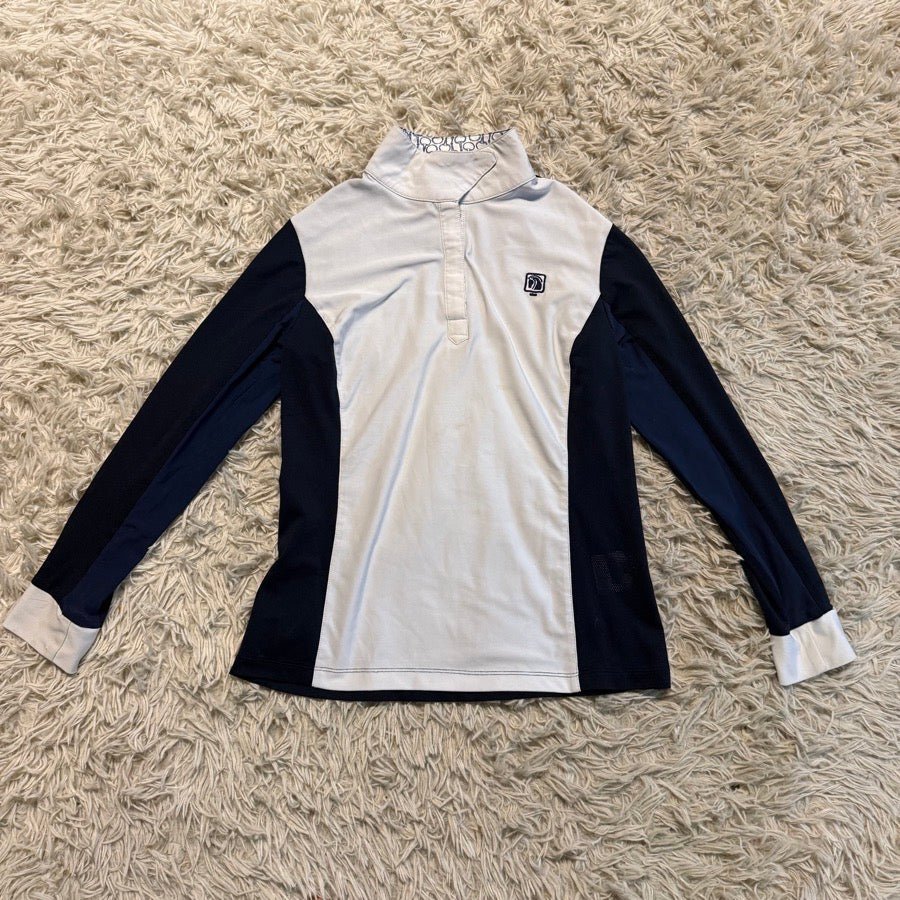 ROMFH Girl’s XL Navy/White Romfh Long Sleeve Horseback Riding Show Shirt. Good Cond.