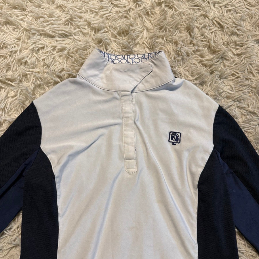 ROMFH Girl’s XL Navy/White Romfh Long Sleeve Horseback Riding Show Shirt. Good Cond. (2)